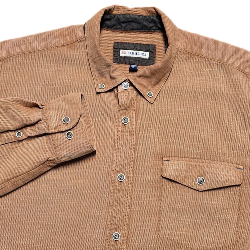 32 Bar Blues Texture Shirt Jacket Mens XL Burnt‎ Orange Button-Down Long Sleeve